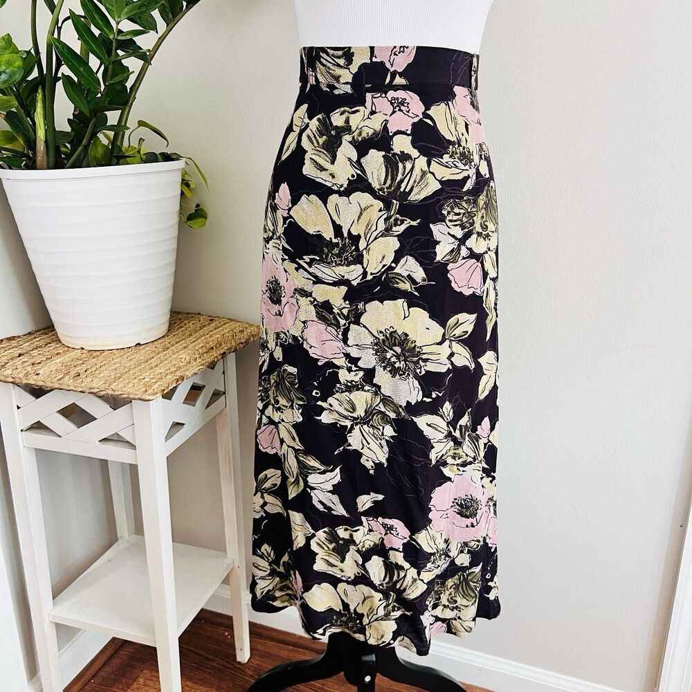 Vintage Via Moda Purple Maxi Skirt with Pink & Cream Blooms. Size 12. EUC.